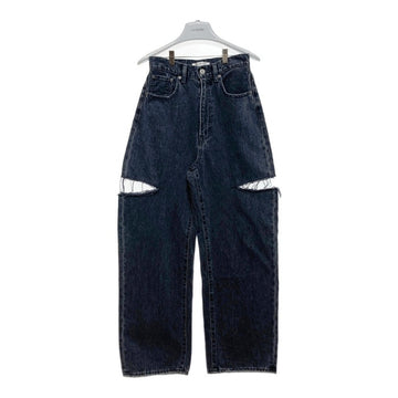 MOUSSY マウジー CUT OUT WIDE STRAIGHT カットアウトワイドストレートデニム ブラック size23 瑞穂店