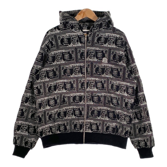 THE BLACK EYE PATCH ブラックアイパッチ DOLLAR BILL COVERED ZIP HOODIE ジップアップパーカー 内サーマル ブラック Size L 福生店