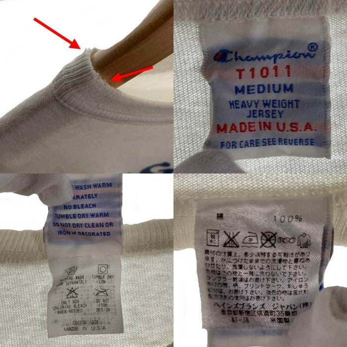Champion チャンピオン T1011 LONG BEACH INDIANS BASEBALL プリント ヘビーウェイト 半袖 Tシャツ ホワイト USA製 Size M 福生店
