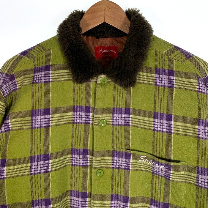 SUPREME シュプリーム 21AW Faux Fur Collar Flannel Shirt フェイクファーカラー フランネルシャツ グリーン 中綿 Size M 福生店
