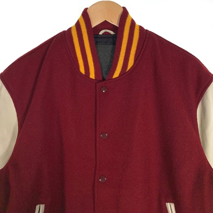 80-90's GOLDEN BEAR ゴールデンベアー 袖レザー ウール スタジアムジャケット スタジャン ボルドー クリーム USA製 Size M 福生店