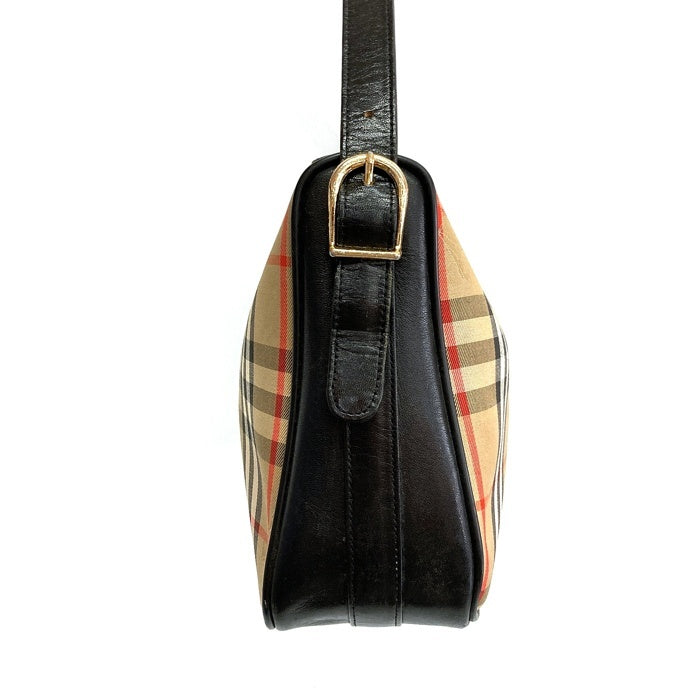 Burberry's バーバリーズ ノバチェック ロゴ透かし レザー ショルダーバッグ ブラック 瑞穂店