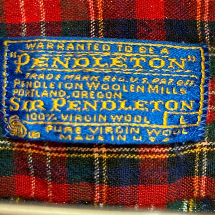 SIR PENDLETON サー ペンドルトン 70's USA製 ウールシャツ 片ポケット タータンチェック レッドxブルー sizeL 瑞穂店