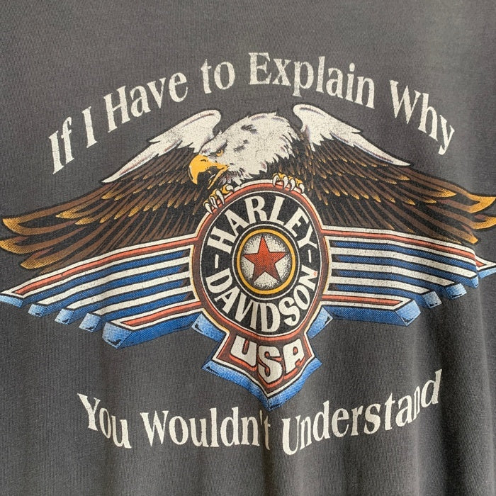 80-90's Harley-Davidson ハーレーダビッドソン イーグル バー&シールド プリントTシャツ フェードブラック Hanes USA製 Size XL 福生店