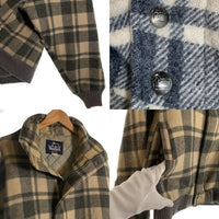 Woolrich ウールリッチ スタンドカラー ウールジップアップ リブブルゾン ジャケット チェック グレー アイボリー USA製 Size M 福生店