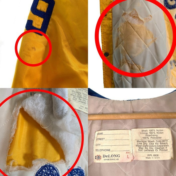 70's~ DeLONG デロング ナイロン スタジアムジャンパー セーラー フード レディース イエロー USA製 Size L 福生店