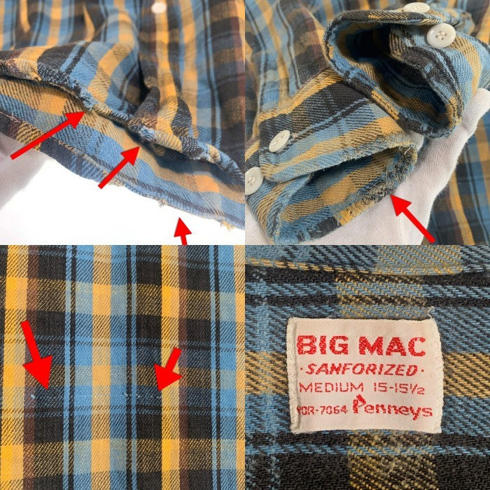 60's BIG MAC ビッグマック チェック フランネルシャツ イエロー ライトブルー ブラウン Size M 福生店