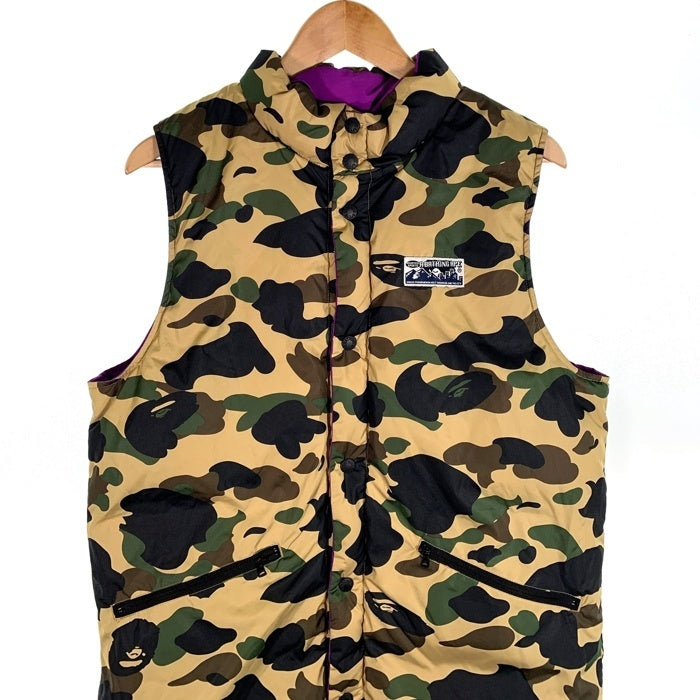 A BATHING APE アベイシングエイプ ナイロン リバーシブルダウンベスト カモフラージュ パープル 001LJ0801019X Size L 福生店