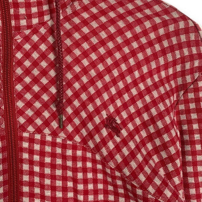 BURBERRY BLACK LABEL バーバリーブラックレーベル ジップアップ コットンパーカー チェック ホース刺繡 レッド BMV04-203-16 Size 3 福生店