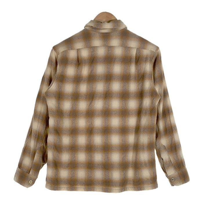 70's PENDLETON ペンドルトン ウール ボードシャツ オープンカラー シャドーチェック オンブレ ブラウン クリーム USA製 Size M 福生店