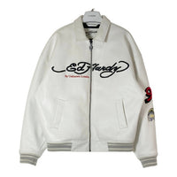 UNKNOWN LONDON アンノウンロンドン × EDHARDY エドハーディー MultiPatchesLeatherJacket フェイクレザージャケット 刺繍 プリント ホワイト sizeM 瑞穂店