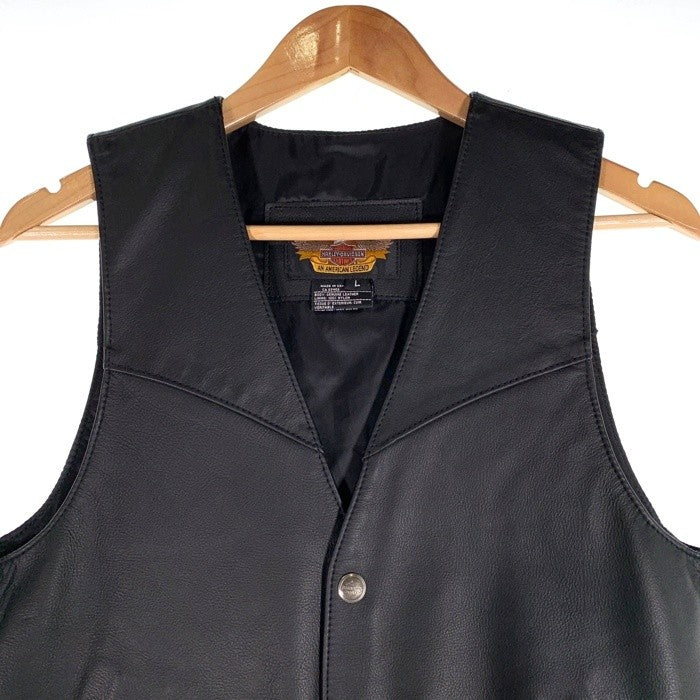 HARLEY-DAVIDSON ハーレーダビッドソン レザーベスト スナップボタン ブラック USA製 Size L 福生店