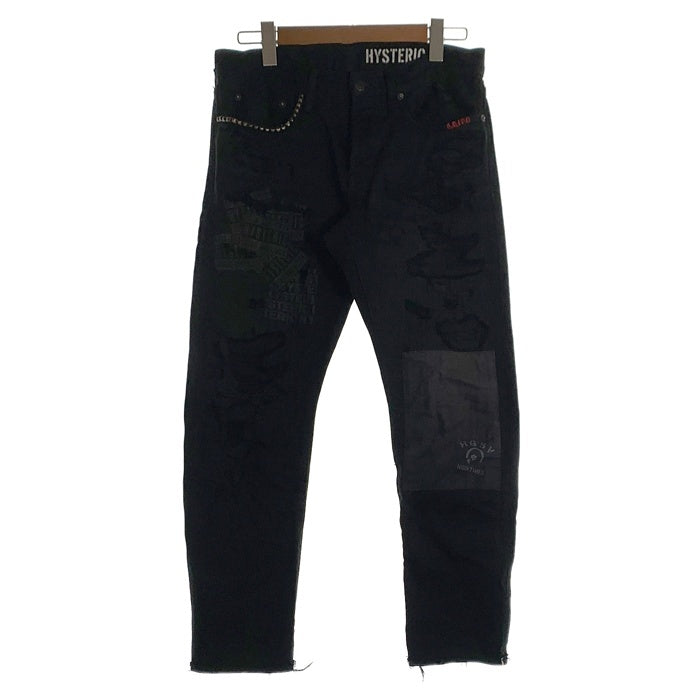 HYSTERIC GLAMOUR ヒステリックグラマー ブラックデニムパンツ スタッズ ダメージ/リペア加工 02191AP09 Size 30 福生店