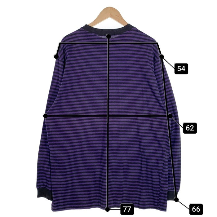 80's STUSSY ステューシー ボーダー ポケット ロングスリーブTシャツ ブラック パープル USA製 黒タグ Size XL 福生店