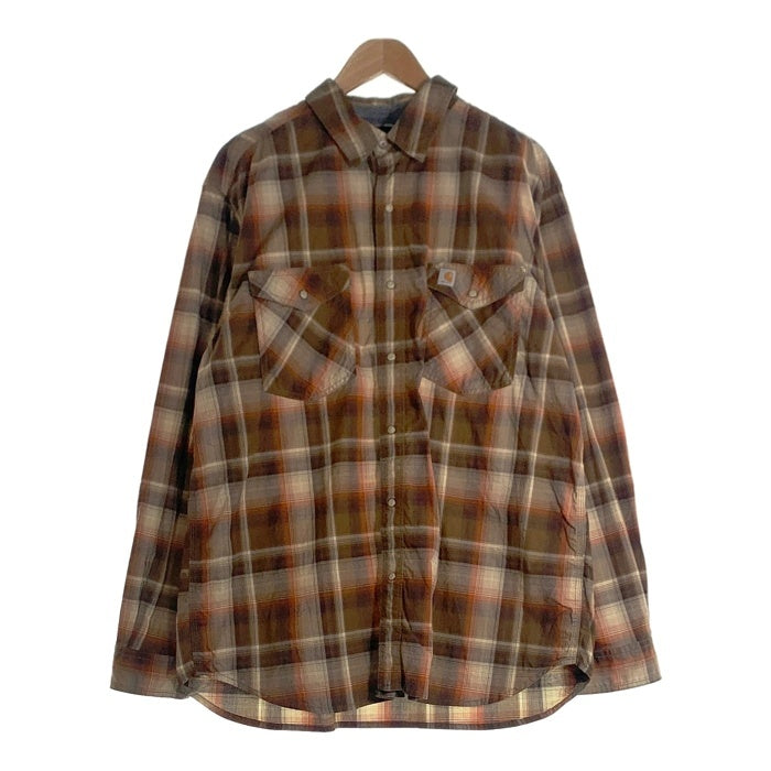 CARHARTT カーハート チェック 長袖 ロングスリーブ シャツ ブラウン インド製 104143 244Size XL 福生店