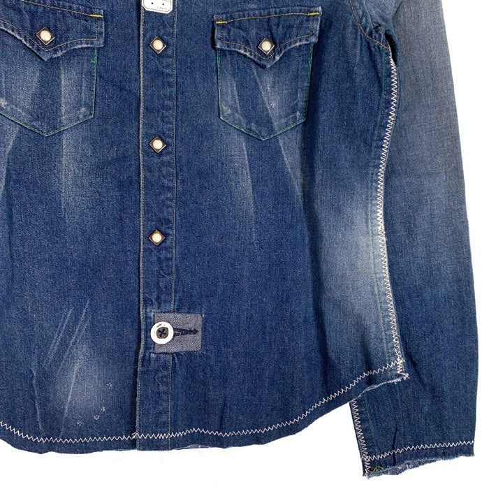 LEVI'S リーバイス ショートホーン デニムウエスタンシャツ インディゴ 復刻 USED/ダメージ加工 レディース3 Size S 福生店