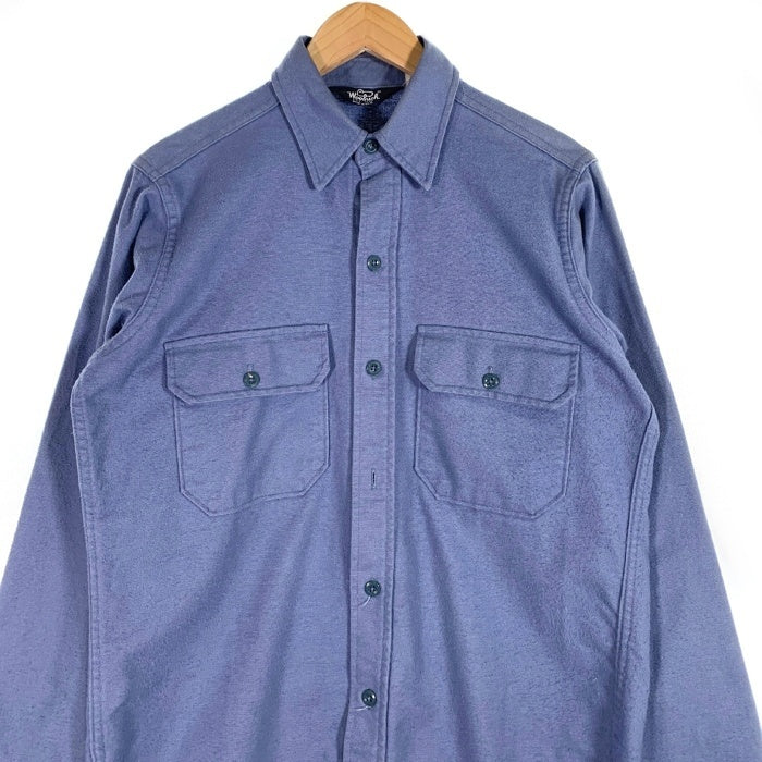 80-90's Woolrich ウールリッチ フランネルシャツ プレーン ブルー USA製 Size M 福生店