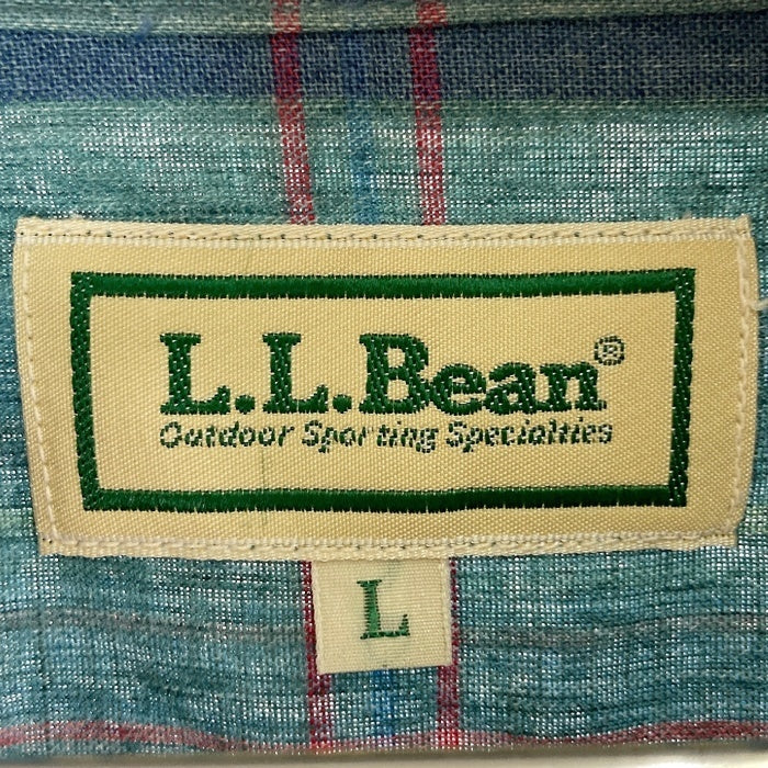 L.L.Bean エルエルビーン リネン混 オープンカラー 半袖シャツ グリーン×ブルー sizeL 瑞穂店