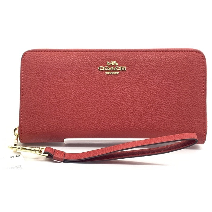 COACH コーチ C4451 ラウンドファスナーレザーウォレット 長財布 レッド ストラップ 福生店