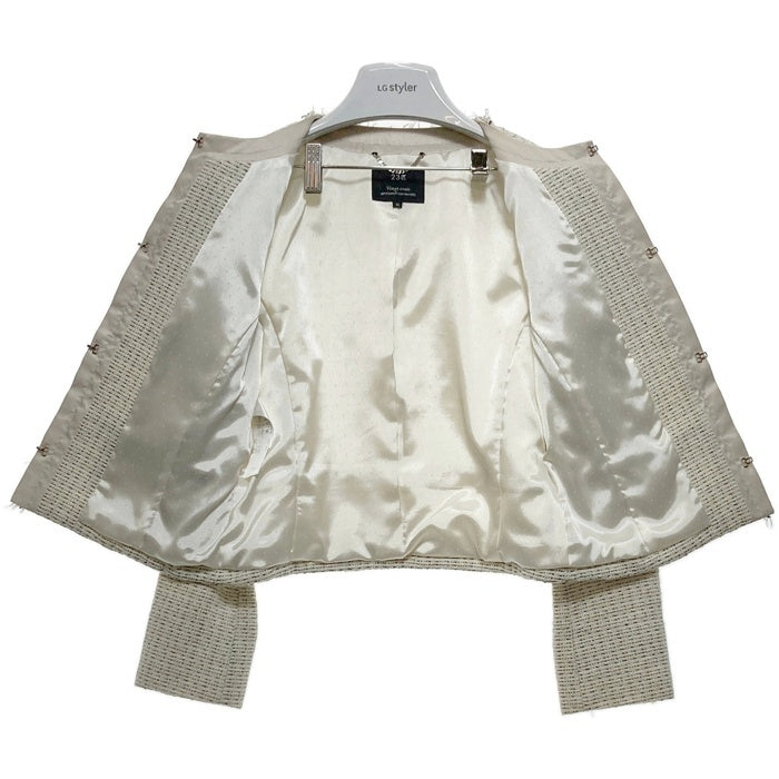 23区 ニジュウサンク ラメツイード ノーカラー ジャケット ホワイト size40 瑞穂店