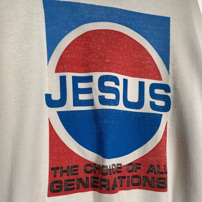 80`s JESUS ジーザス ペプシパロディ プリントクルーネックスウェットトレーナー ホワイト JERZEES USA製 やや薄手 Size XL 福生店