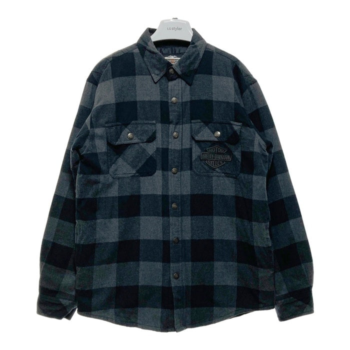 HARLEY DAVIDSON ハーレーダビッドソン 裏地キルティング チェックシャツ ブラック×グレー sizeM 瑞穂店