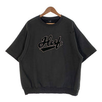 HUF ハフ POP FLY DAMAGE CREW ダメージ加工 半袖 クルーネックスウェットトレーナー ブラック 切りっぱなし Size L 福生店