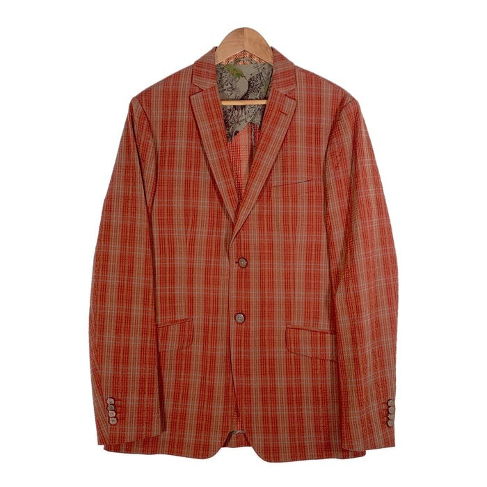 ETRO エトロ シアサッカー 2B テーラードジャケット チェック柄 オレンジ シルク ウール 161-11889-1222 Size 52 福生店