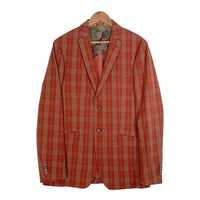 ETRO エトロ シアサッカー 2B テーラードジャケット チェック柄 オレンジ シルク ウール 161-11889-1222 Size 52 福生店