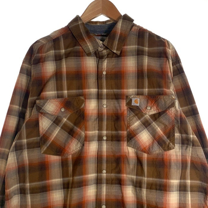 CARHARTT カーハート チェック 長袖 ロングスリーブ シャツ ブラウン インド製 104143 244Size XL 福生店