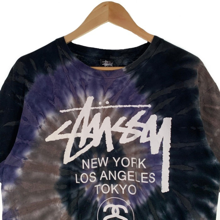 STUSSY ステューシー タイダイ ワールドツアープリント Tシャツ パープル ブラック Size M 福生店