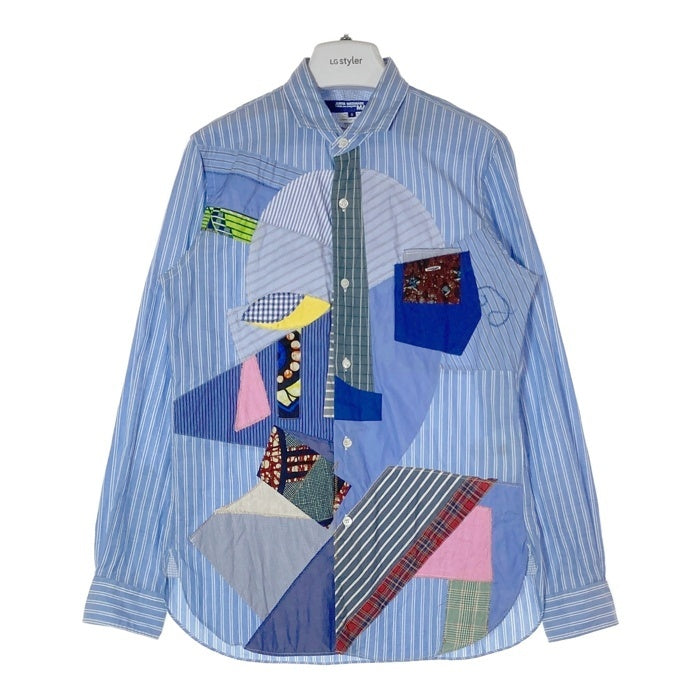 JUNYA WATANABE COMME des GARCONS MAN ジュンヤワタナベ コムデギャルソンマン WQ-B006 AD2015 パッチワーク 多素材使い ストライプ 長袖シャツ ブルー sizeS 瑞穂店