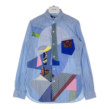 JUNYA WATANABE COMME des GARCONS MAN ジュンヤワタナベ コムデギャルソンマン WQ-B006 AD2015 パッチワーク 多素材使い ストライプ 長袖シャツ ブルー sizeS 瑞穂店