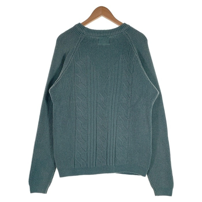 ARMANI JEANS アルマーニジーンズ ウール ポリエステル ケーブルニットセーター クルーネック ラグラン グリーン イタリア製 Size L 福生店