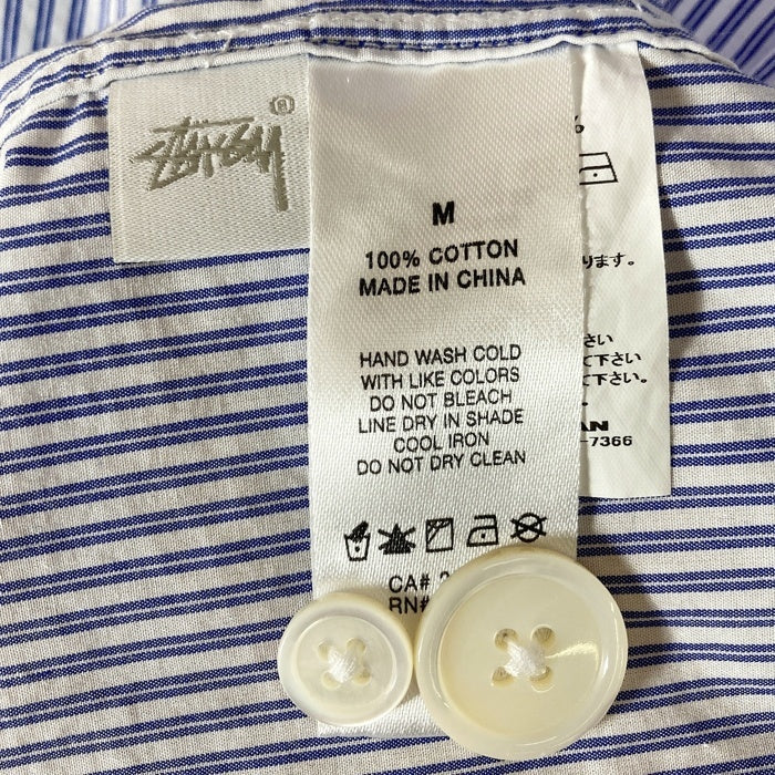 STUSSY ステューシー Big Button Stripe Shirt ビッグボタン ストライプシャツ ブルー sizeM 瑞穂店