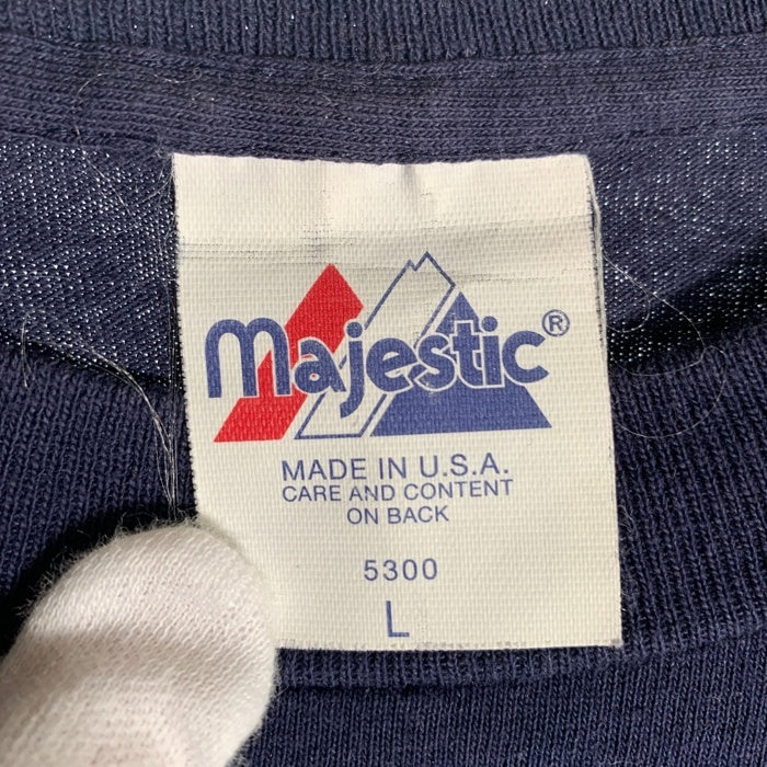 90's majestic マジェスティック Newyork Yankees ニューヨーク ヤンキース JETTER 2 半袖 Tシャツ ネイビー USA製 Size L 福生店