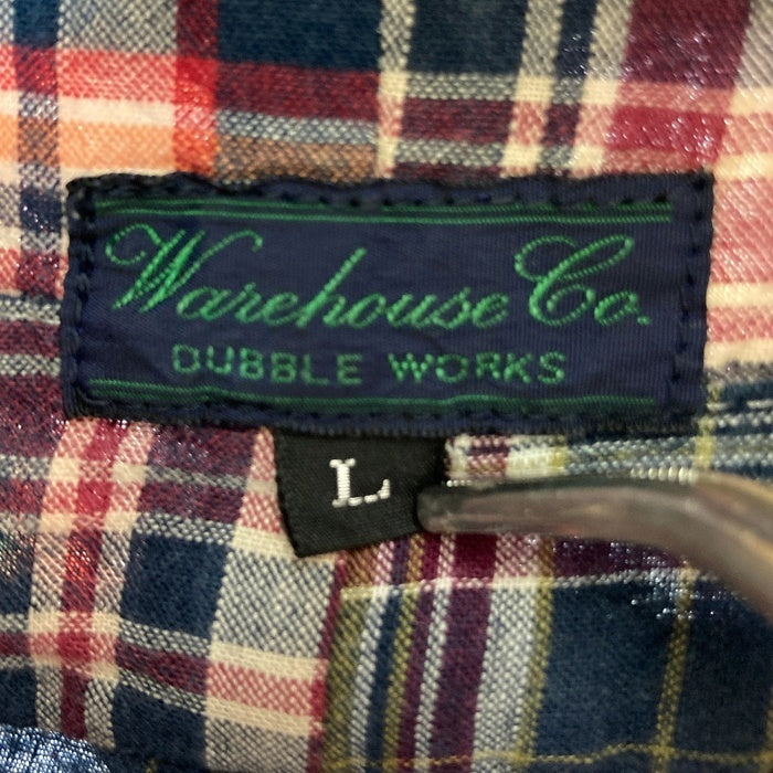 WAREHOUSE DUBBLE WORKS ウエアハウス ダブルワークス マドラスチェック パッチワーク 長袖シャツ ネイビーxレッド sizeL 瑞穂店