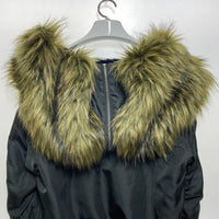 Roger&Raw ロジャーアンドロウ フードファーブルゾン ビッグシルエットファーMA-1 ブラック×カーキ sizeM 瑞穂店