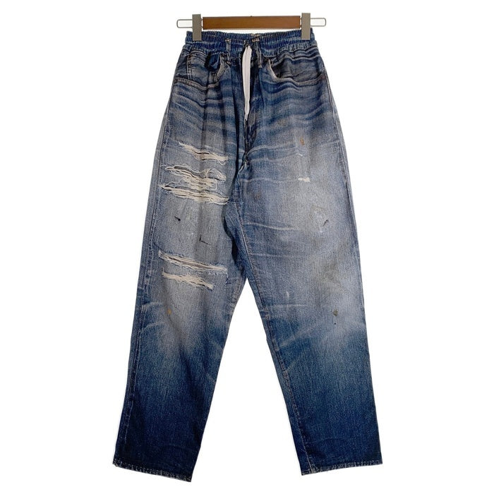 US アス Fake Vintage Denim Easy Pants フェイクヴィンテージデニム イージーパンツ 転写プリント インディゴ ライトブルー Size F 福生店