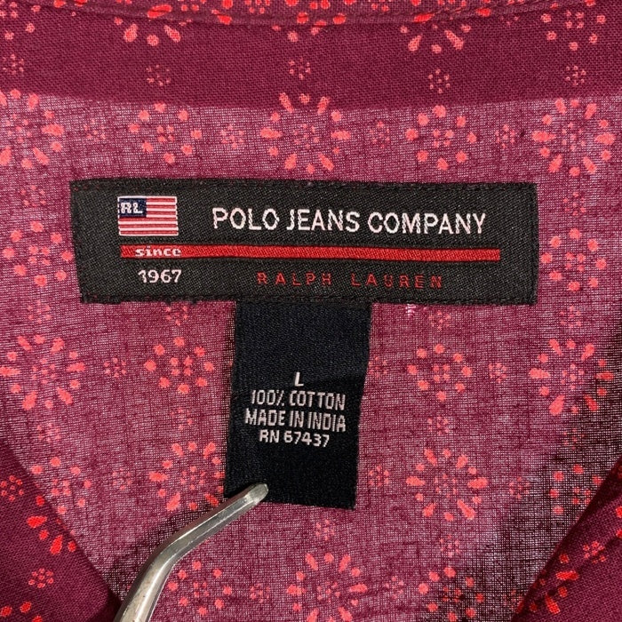 POLO JEANS COMPANIY ポロ ジーンズカンパニー RALPH LAUREN ラルフローレン 半袖 オープンカラーシャツ 総柄 レッド Size L 福生店
