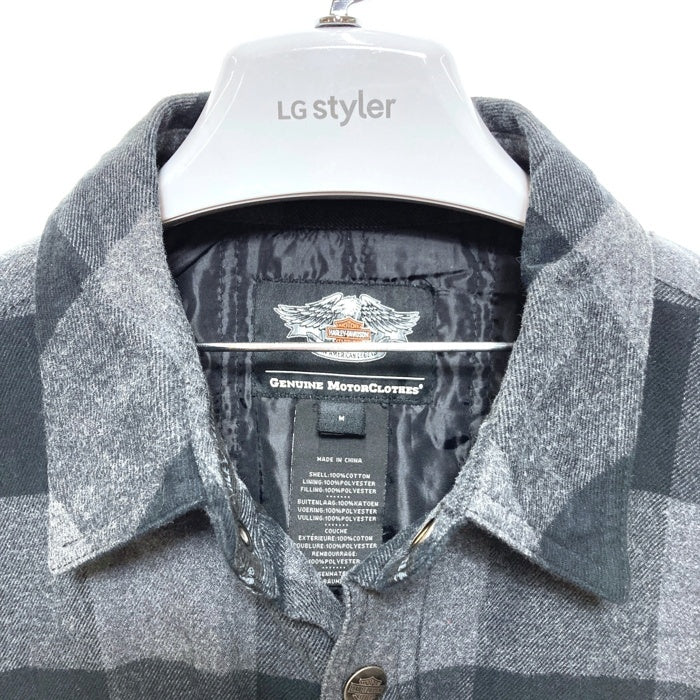 HARLEY DAVIDSON ハーレーダビッドソン 裏地キルティング チェックシャツ ブラック×グレー sizeM 瑞穂店