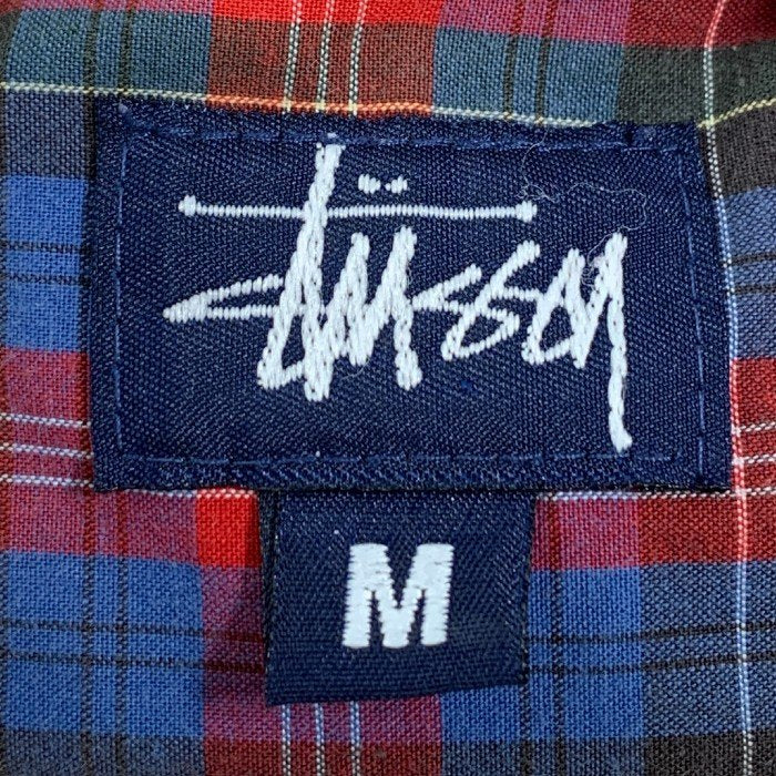 90's STUSSY ステューシー コットン プルオーバーチェックシャツ 半袖 レッド USA製 Size M 福生店