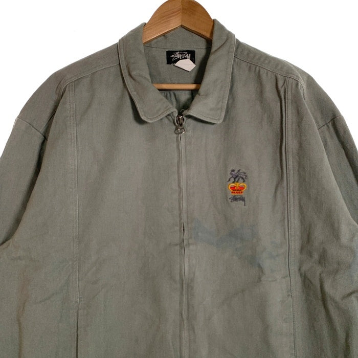 80's STUSSY ステューシー コットンツイル ジップアップジャケット ミントグリーン 刺繡ロゴ 黒タグ Size L 福生店