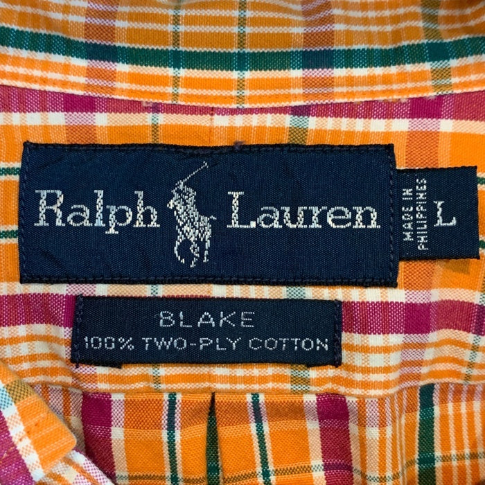 Ralph Lauren ラルフローレン BLAKE ボタンダウン チェックシャツ オレンジ TWO-PLY COTTON Size L 福生店