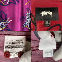 STUSSY ステューシー レーヨン オープンカラーロングスリーブシャツ バタフライプリント ボルドー Size M 福生店
