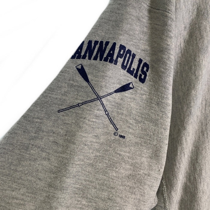 90's Champion チャンピオン REVERSE WEAVE ANNAPOLIS リバースウィーブ ワッペン 袖プリント クルーネックスウェットトレーナー グレー USA製 トリコ刺繡 Size XL 福生店