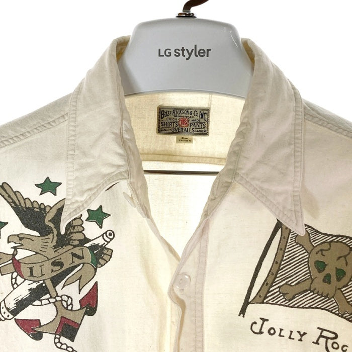 BUZZ RICKSONS バズリクソンズ U.S.N. JOLLY ROGERS シャンブレーシャツ ホワイト size15-15 1/2 瑞穂店