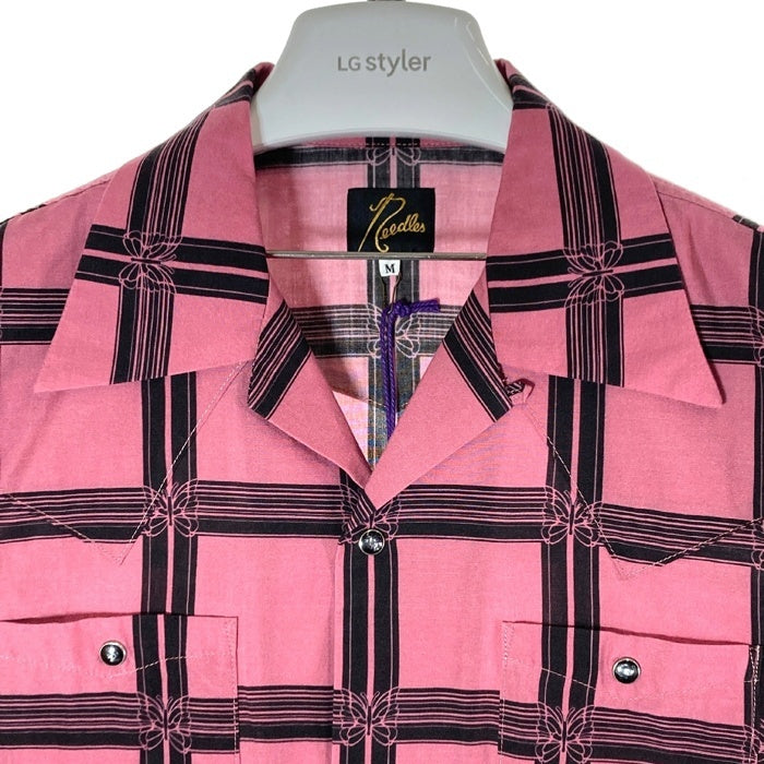 Needles ニードルズ MR180 S/S Cowboy One-Up Shirt Papillon ウエスタンシャツ パピヨン柄 レーヨン ピンク sizeM 瑞穂店
