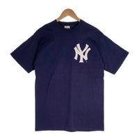 90's majestic マジェスティック Newyork Yankees ニューヨーク ヤンキース 半袖 チームロゴ プリント Tシャツ ネイビー USA製 Size L 福生店