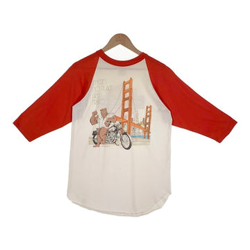 80's HARLEY-DAVIDSON ハーレーダビッドソン プリント ラグランスリーブカットソー 七分袖 ホワイト レッド USA製 Size L 福生店